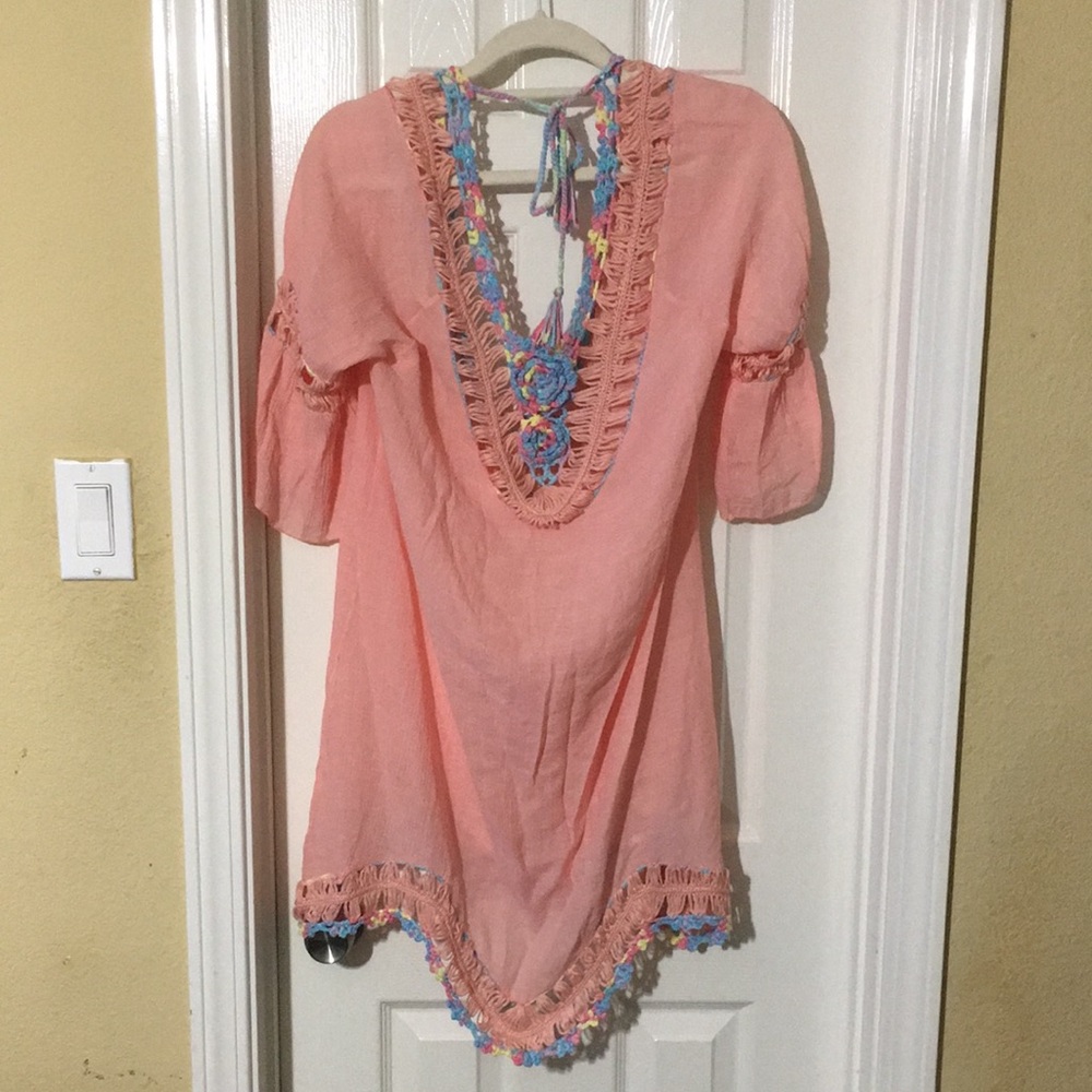 Size medium light pink Favlux fashion crochet trim beach cover up